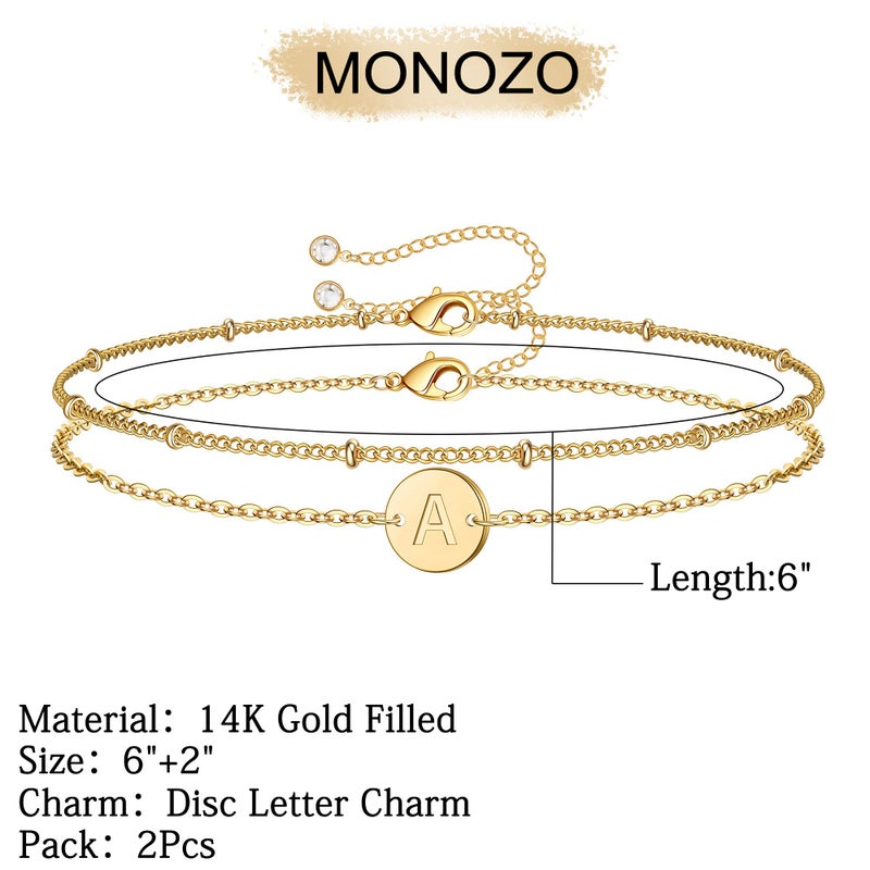 MONOZO Gold Initial Bracelets for Women Christmas Gifts, 14K Gold Plated Plated Layered Beaded A Letter Initial Bracelet Personalized Disc Monogram Charm Bracelets for Women Birthday Christmas Gifts - Image 4